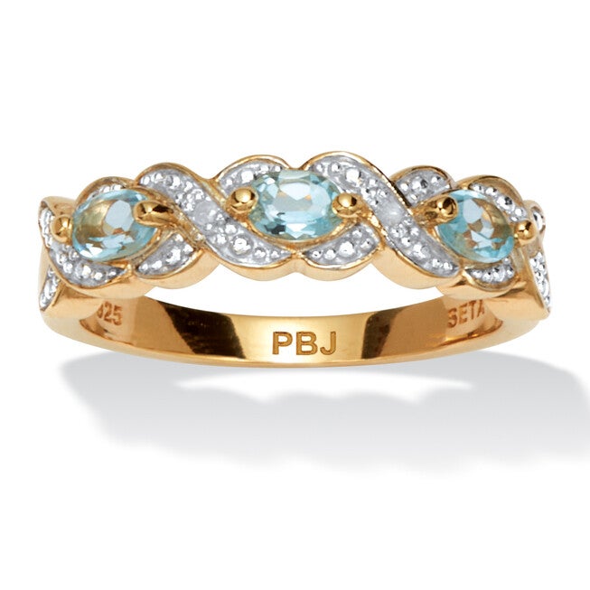 .50 TCW Oval Genuine Topaz Diamond Accent 18k Gold-Plated Sterling Silver Ring, BLUE, hi-res image number 0