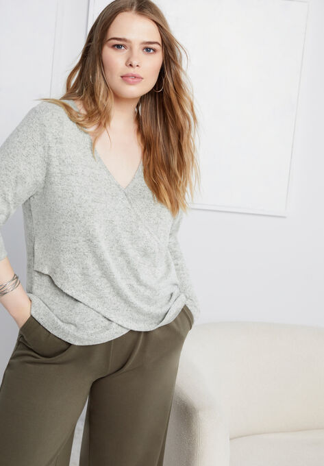 Cross-Front SuperSoft Knit Top., DARK OLIVE GREEN, hi-res image number null