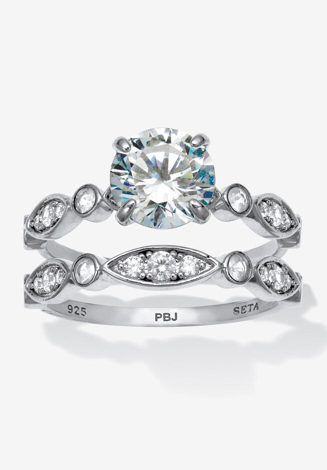 2.52 Tcw Round Cubic Zirconia Bridal Ring Set, PLATINUM, hi-res image number 0