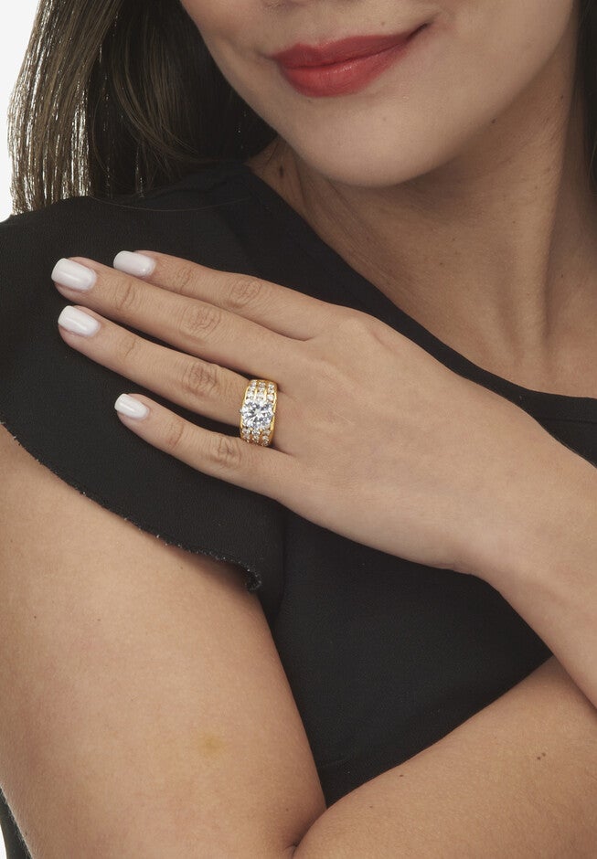 Goldtone Round Cubic Zirconia Triple Row Engagement Ring, , alternate image number 3