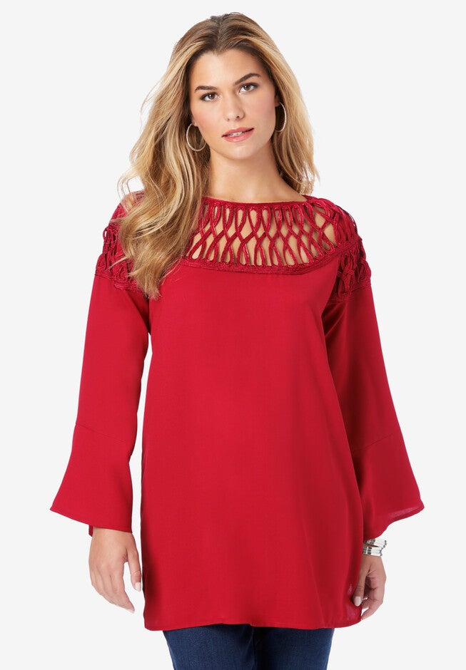 Boatneck Soutache Tunic, VIVID RED SOUTACHE, hi-res image number null