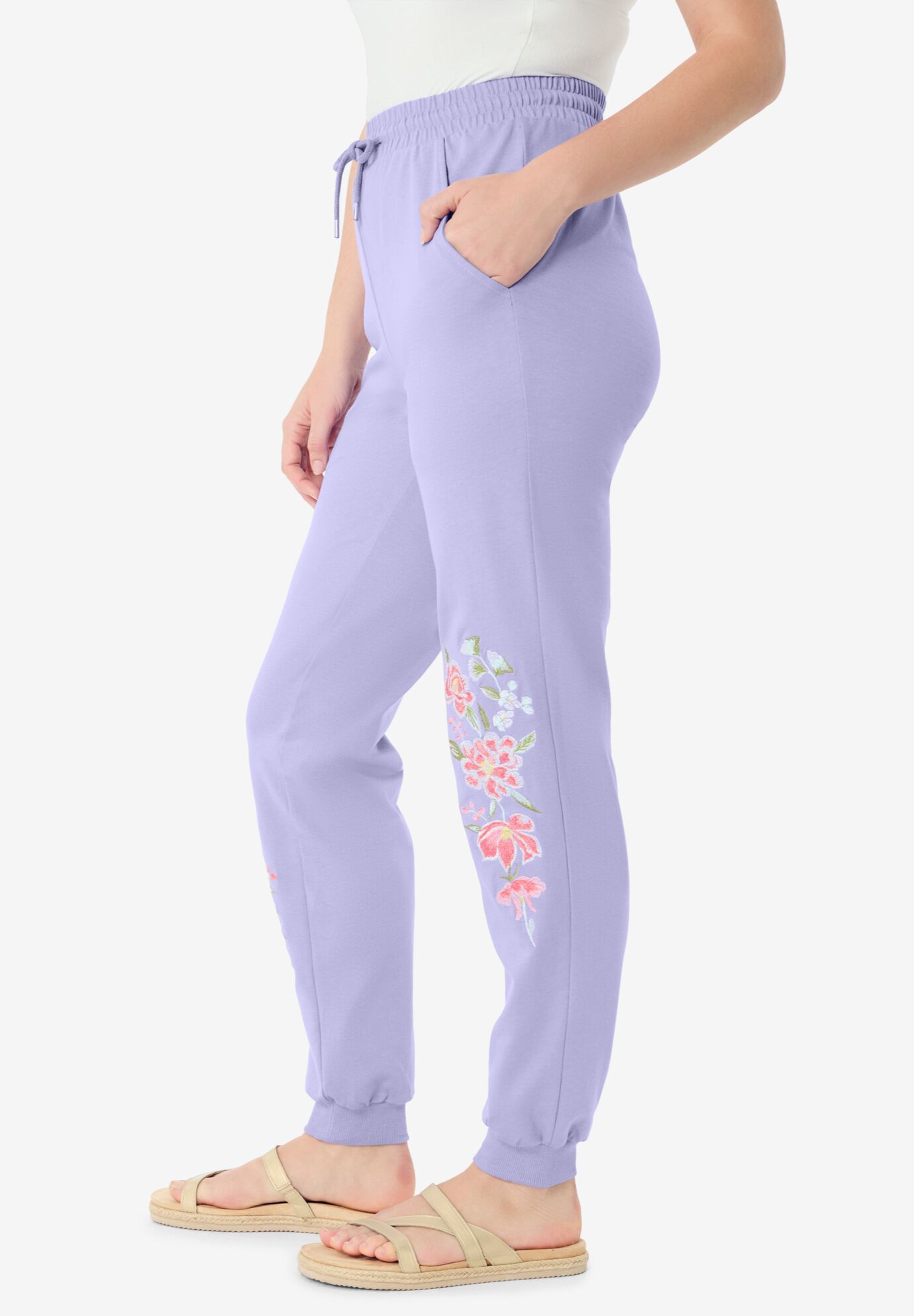 Embroidered French Terry Jogger, LAVENDER MULTI EMBROIDERY, alternate image number 2