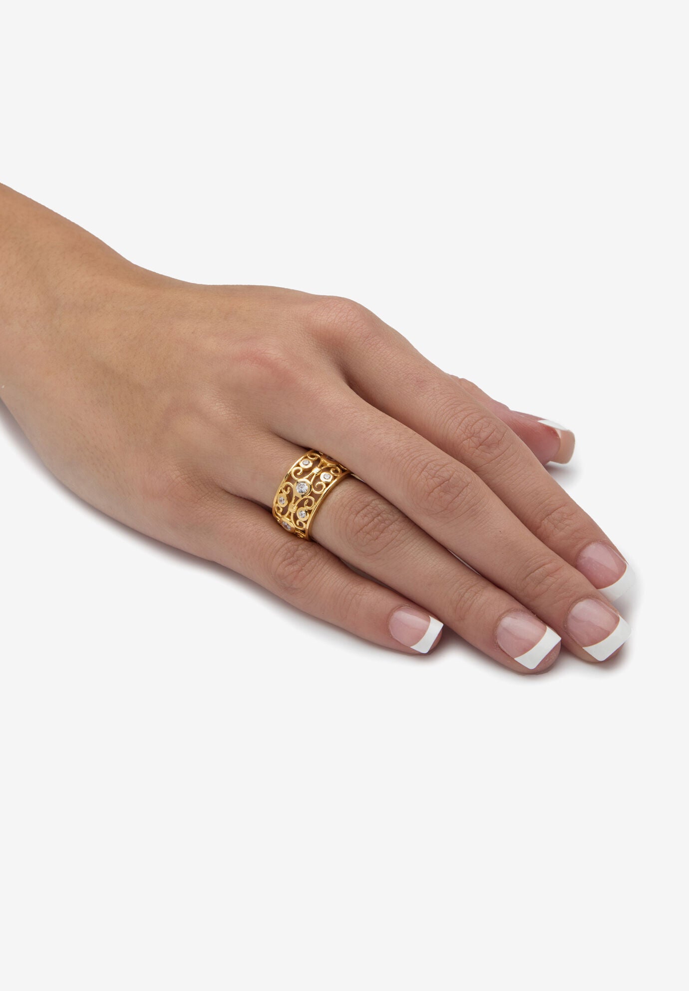 1 Tcw Cubic Zirconia 18K Gold Plated .925 Sterling Silver Scroll Eternity Ring, , alternate image number 2