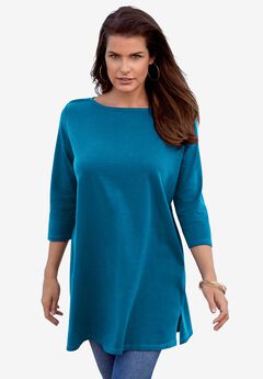 Plus Size Cotton Ultimate Boatneck Tunic with Side Slits