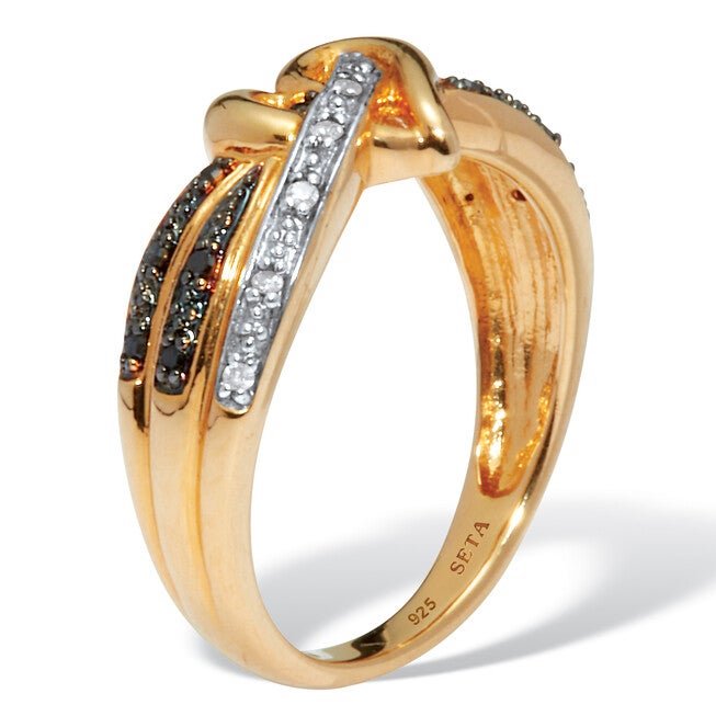 Round Diamond Crossover Heart Promise Gold-Plated Sterling Silver Ring, WHITE, on-hover image number null