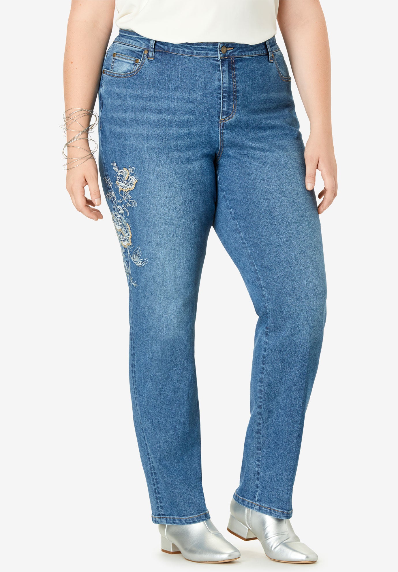 plus size embroidered jeans