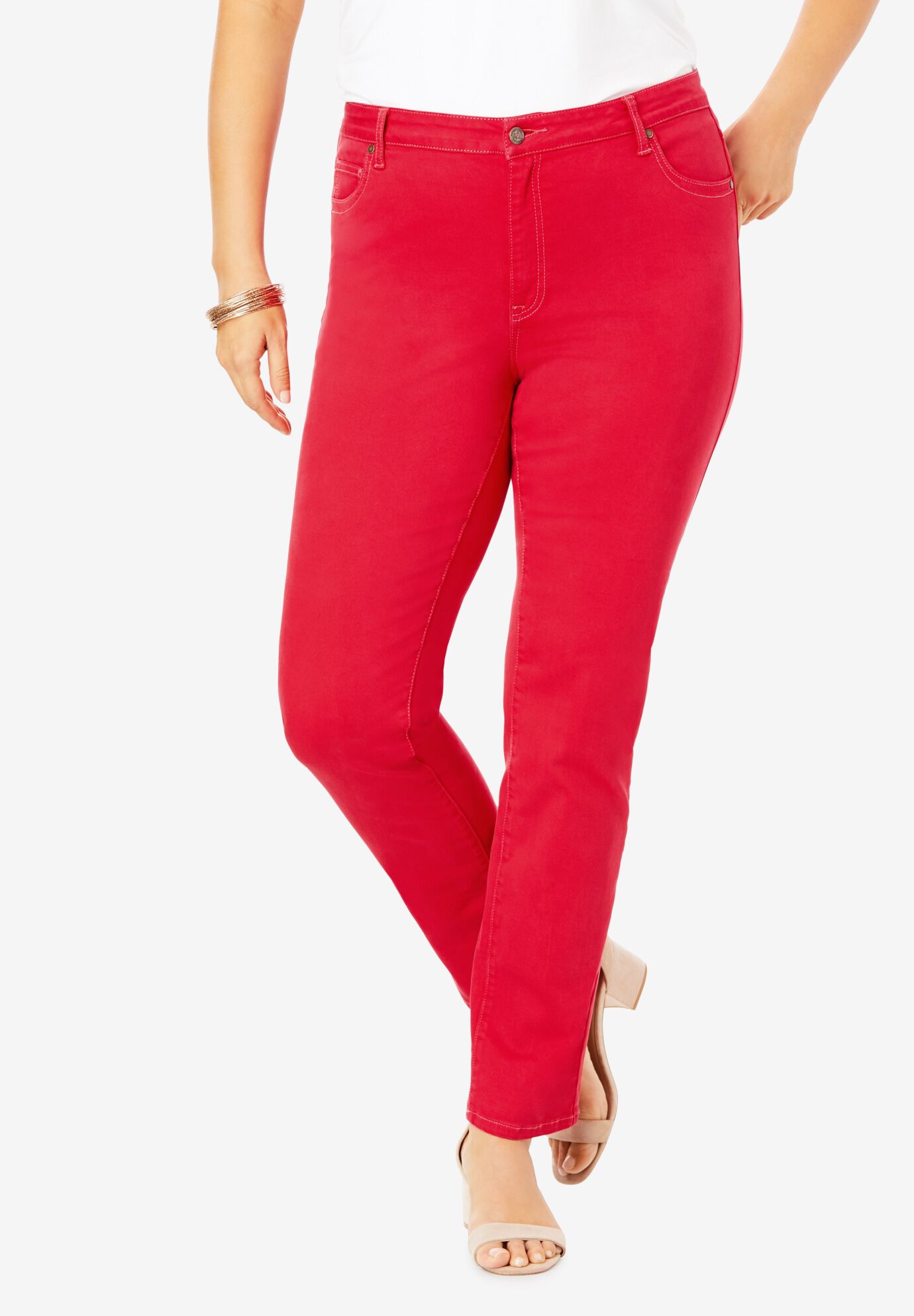 Plus Size Classic Stretch Straight Leg Jean, VIVID RED, hi-res image number 0