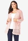 Bell-Sleeve Pointelle Cardigan, SOFT BLUSH, hi-res image number null