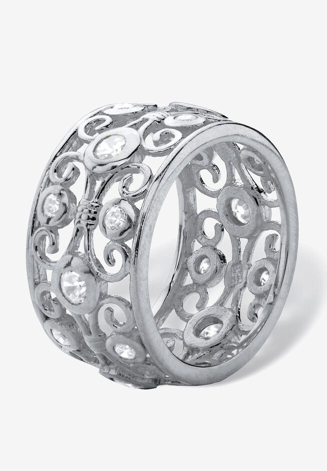 1 Tcw Round Cubic Zirconia .925 Sterling Silver Scroll Eternity Ring, , on-hover image number 1