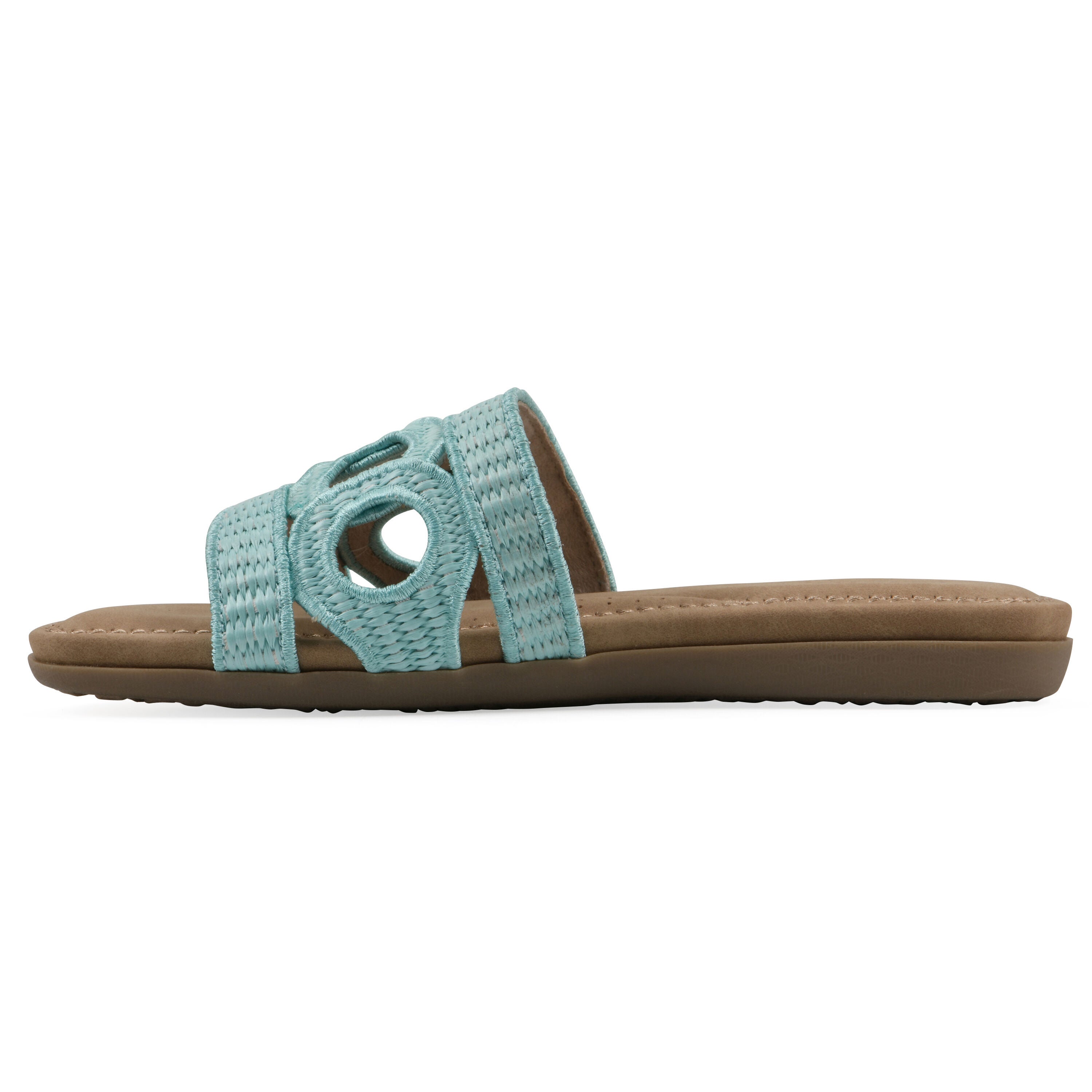 Fraly Slide Sandal, LIGHT BLUE RAFFIA, alternate image number 3