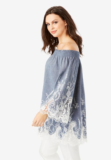 Off-The-Shoulder Chambray Tunic, , alternate image number null