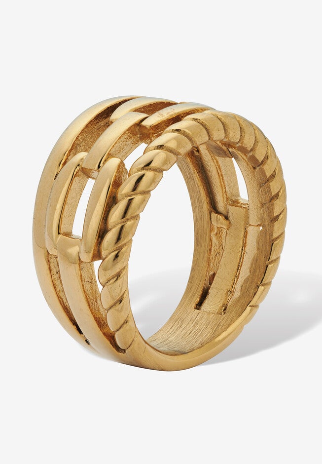 Rope And Link Style Gold Ion-Plated Stainless Steel Ring, , on-hover image number null