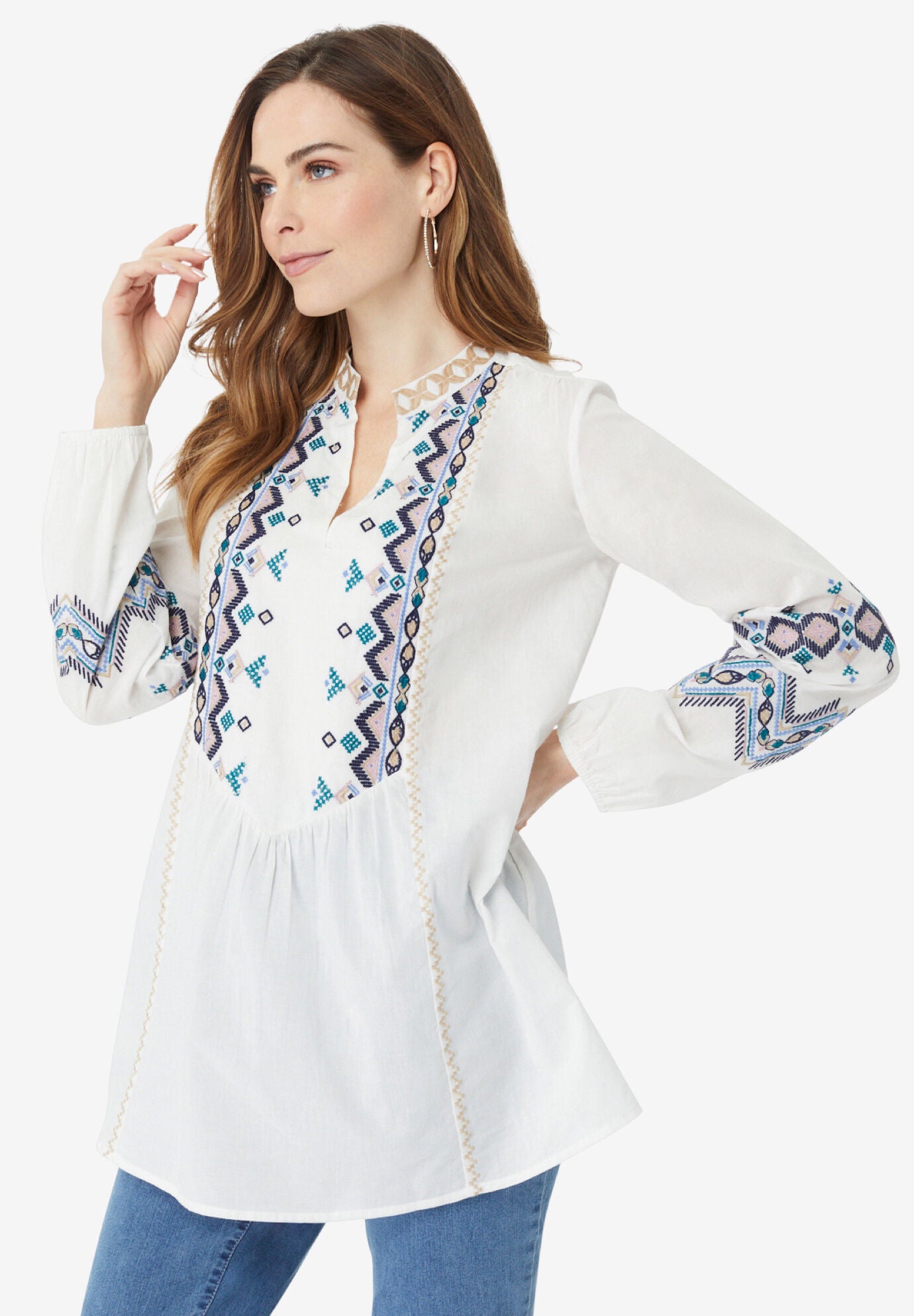 Embroidered Cotton Voile Blouse Roaman's