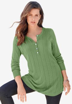 Fine Gauge Drop Needle Henley Sweater