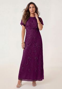 Plus Size Beaded Capelet Maxi Gown – Glam Evening Dress