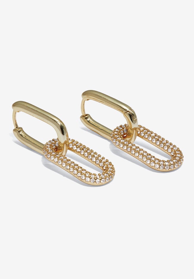 Round Crystal Chain Link Goldtone Drop Earrings, 36X12Mm, , on-hover image number 1