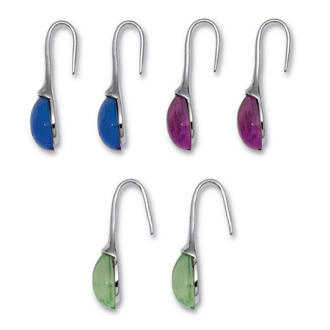 Pear Shaped Colorful Crystal Silvertone Drop Earrings, 3-Pair Set, BLUE, on-hover image number 1