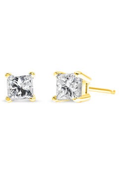 Yellow Gold Princesscut Diamond Petite Classic Square Stud Earrings