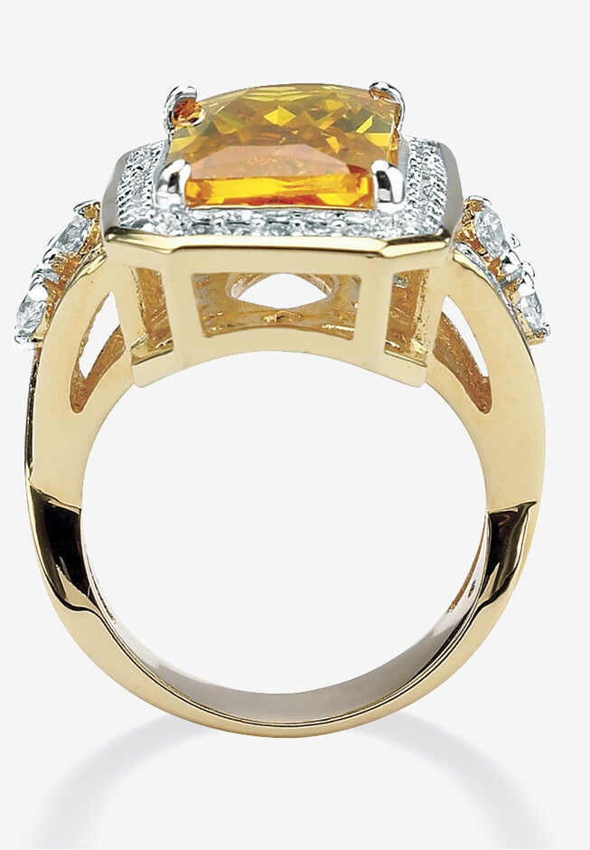 19.52 Tcw Emerald-Cut Yellow Cz Halo Cocktail Ring Yellow Gold-Plated, , on-hover image number 1