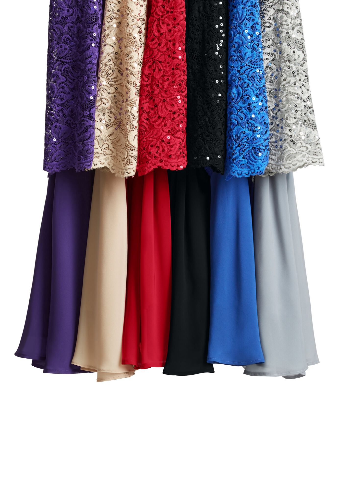 Plus Size Sparkle Lace Popover A-Line Gown with 3/4 Sleeves, , alternate image number 4