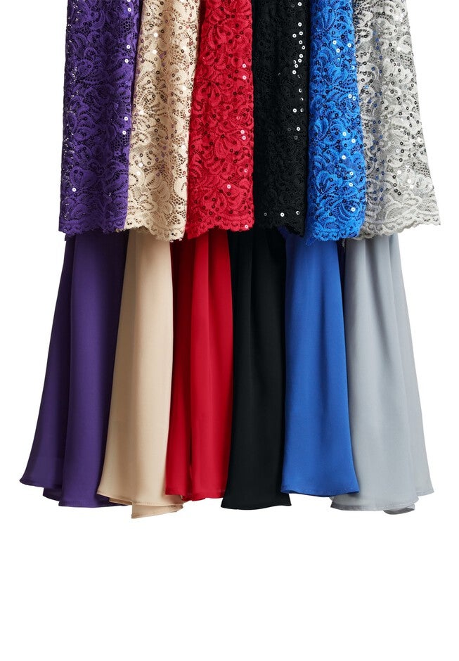 Plus Size Sparkle Lace Popover A-Line Gown with 3/4 Sleeves, , alternate image number 4