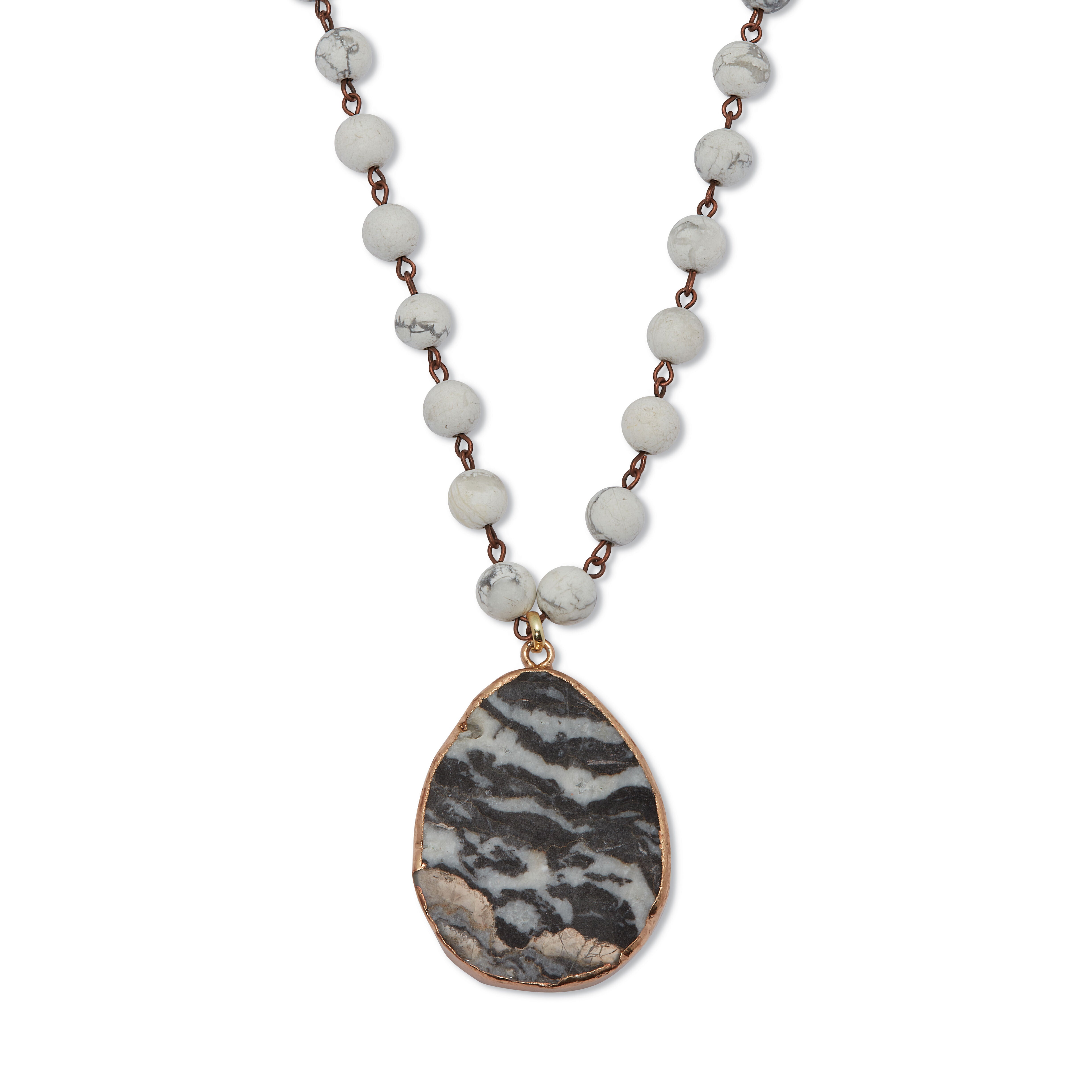 Genuine Grey Agate and Howlite Goldtone Pendant Necklace 34-inch, GRAY, hi-res image number 0