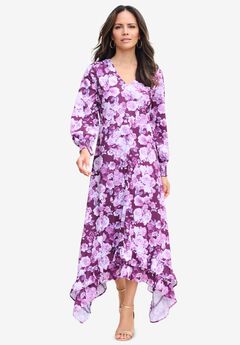 Blouson-Sleeve Ruffle Maxi Dress
