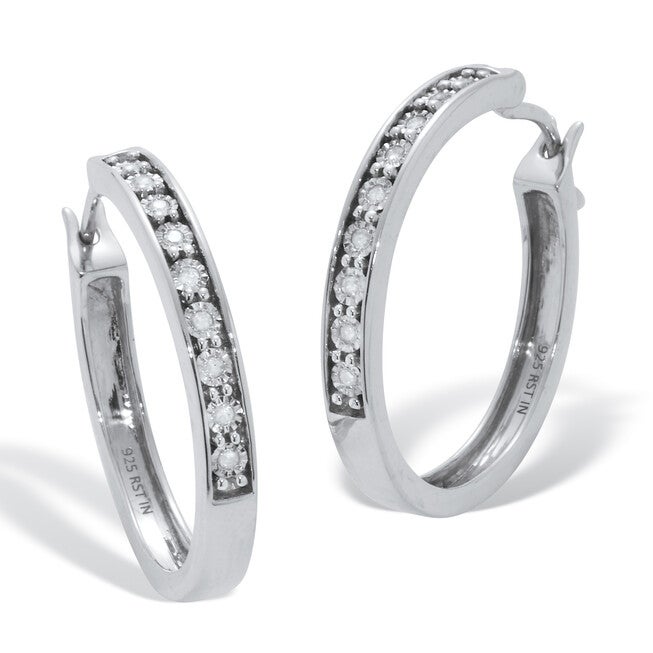 .11 TCW Diamond Sterling Silver Hoop Earrings (8/10 inch), WHITE, hi-res image number null