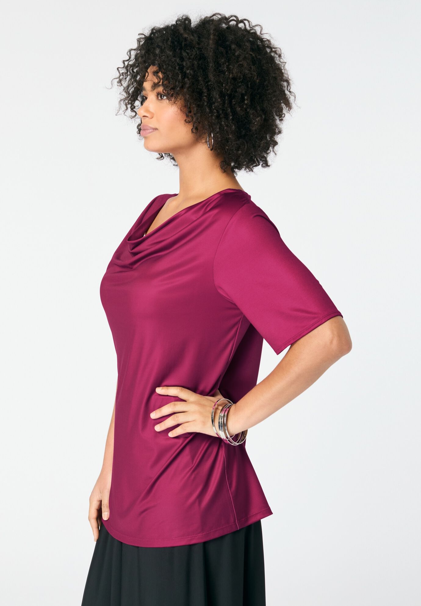 Cowl Neck Knit Top, BERRY TWIST, alternate image number 2