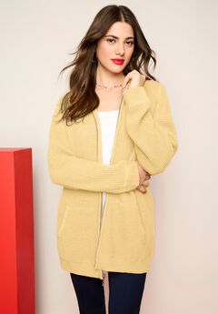 Plus Size Waffle Knit Zip-Front Relaxed Hoodie