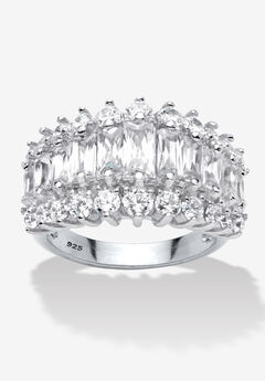 4.38 Cttw. Emerald-Cut Cubic Zirconia Platinum-Plated Silver Engagement Ring