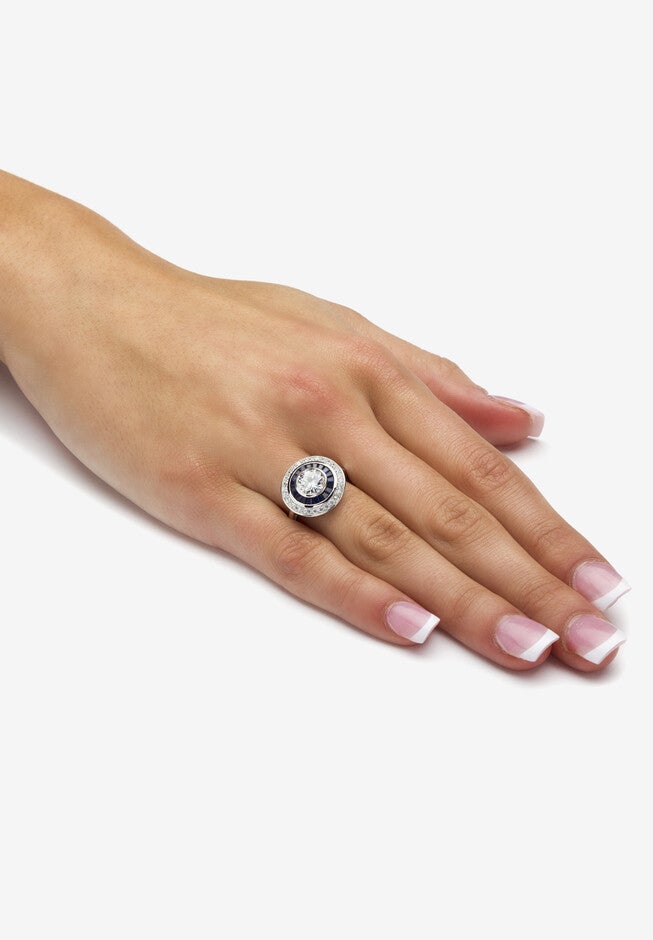 3.46 Tcw Round Cz And Sapphire Circle Ring In Platinum-Plated Sterling Silver, , alternate image number 1