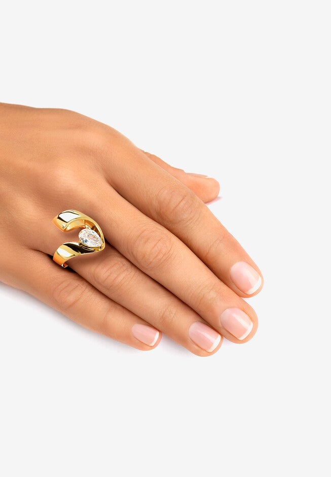 1.80 Tcw Pear-Cut Cubic Zirconia Nestled Ring In Gold Ion-Plated, , alternate image number 2