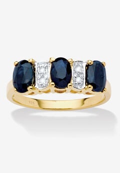 1.86 Tcw Oval-Cut Genuine Blue Sapphire Gold-Plated Sterling Silver Ring