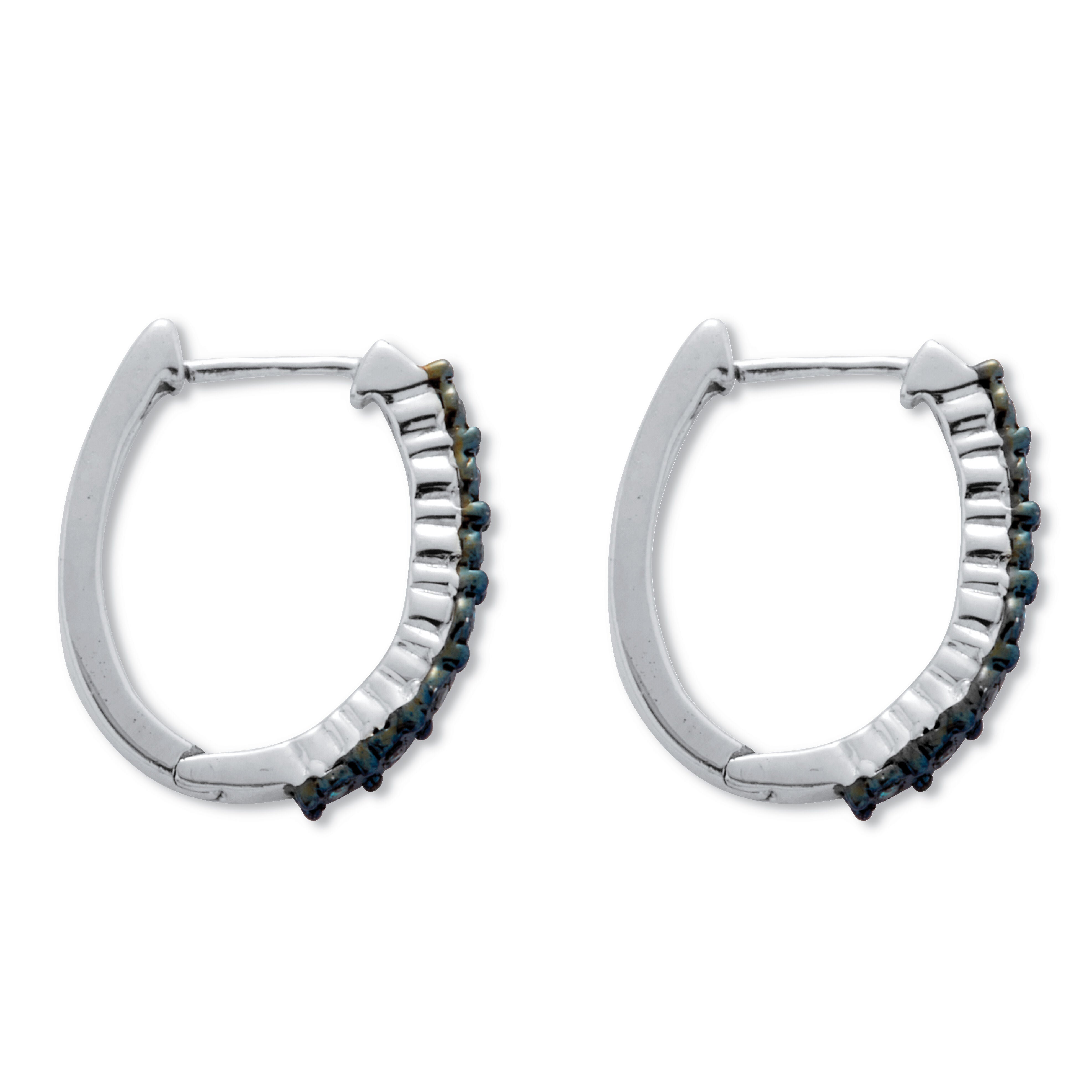 .05 TCW Blue Diamond Sterling Silver Hoop Earrings (1/2 inch), BLUE, on-hover image number 1