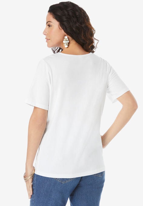 Embellished Sequin V-Neck Tee, , on-hover image number null