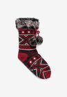 Fur Cuffed Cabin Socks, CANDY APPLE, hi-res image number 0