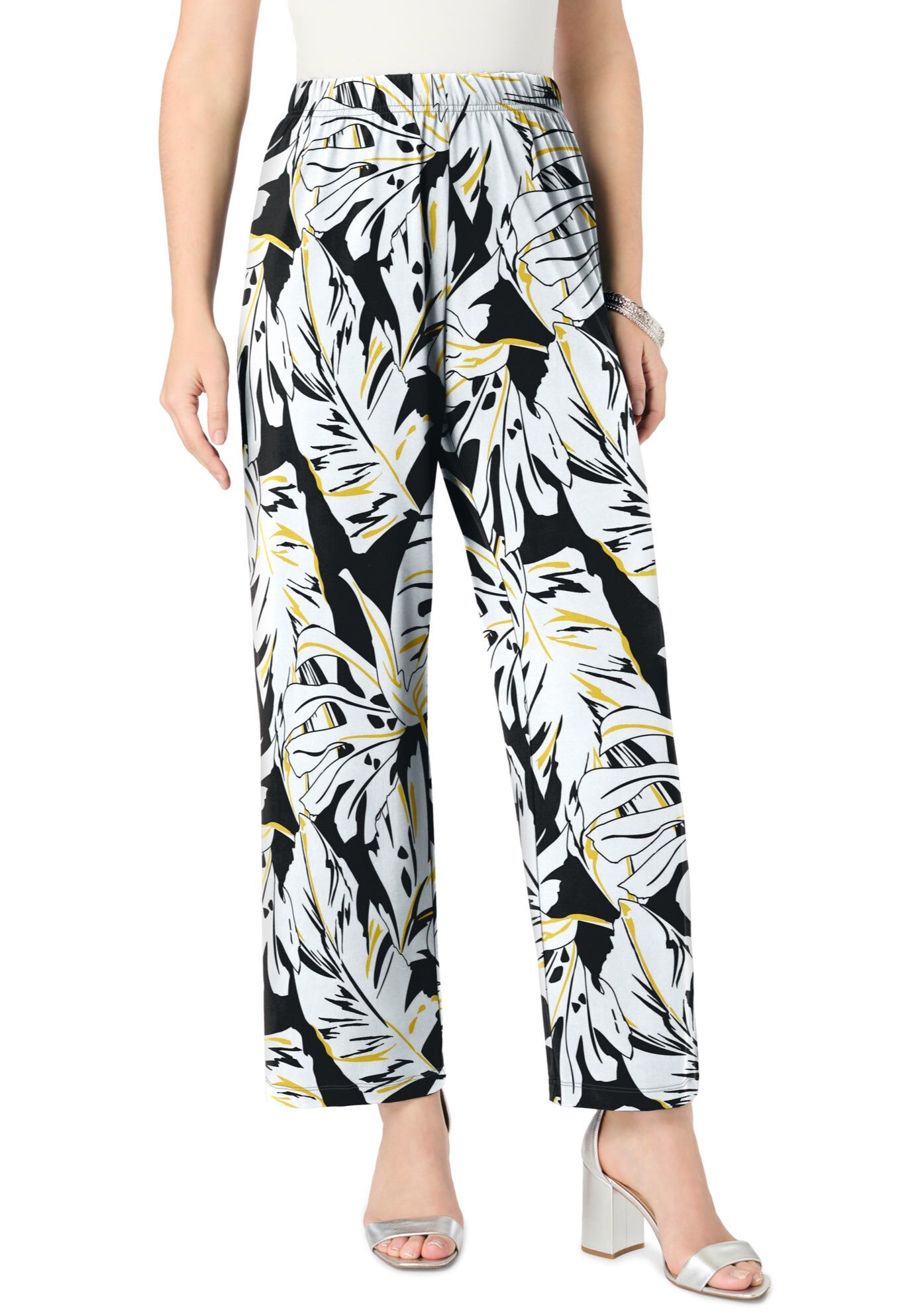Ultrasmooth&reg; Fabric Cropped Pant, BLACK GRAPHIC PALMS, hi-res image number 0
