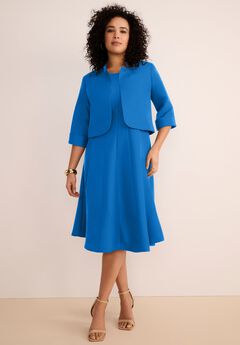 Plus Size Elbow Sleeve Fit-and-Flare Dress with Bolero Jacket – 2-Piece Suit