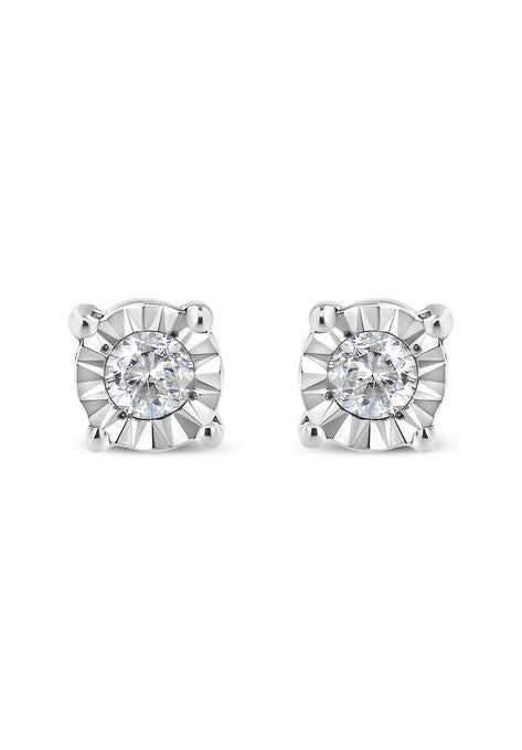 Sterling Silver Round Brilliantcut Diamond Miracleset Stud Earrings, WHITE, hi-res image number null