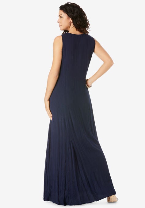 Embroidered Sleeveless Crinkle Dress, , on-hover image number null