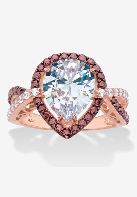 Gold over Silver Pear Cut Chcolate Cubic Zirconia Engagement Ring, GOLD, hi-res image number null