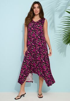 Plus Size Stretch Knit Mid Length Sleeveless Swing Dress