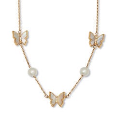 Mother of Pearl Gold Ion-Plated Stainless Steel Butterfly Necklace 18-inch