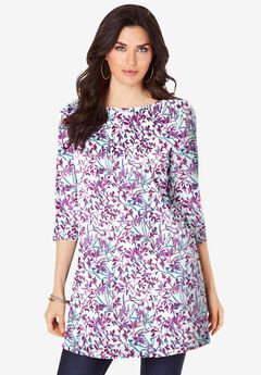 Plus Size Cotton Ultimate Boatneck Tunic with Side Slits