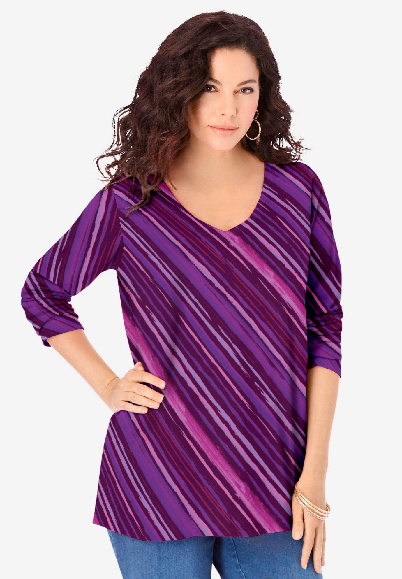 Long-Sleeve V-Neck Ultimate Tee | Roaman's