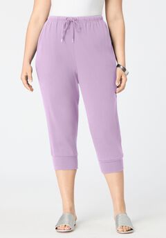 Plus Size Soft Knit Capri Pant with Drawstring Waist