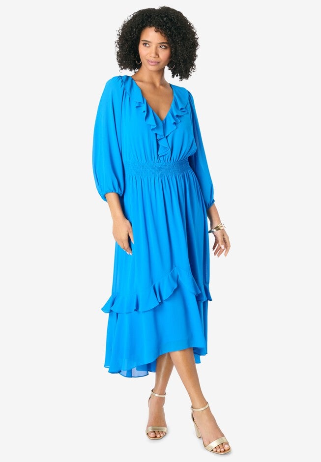 Hi-Low Ruffle Dress, BLUE, hi-res image number null