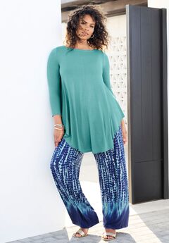 Plus Size Boatneck Swing Ultra Drape Tunic Top