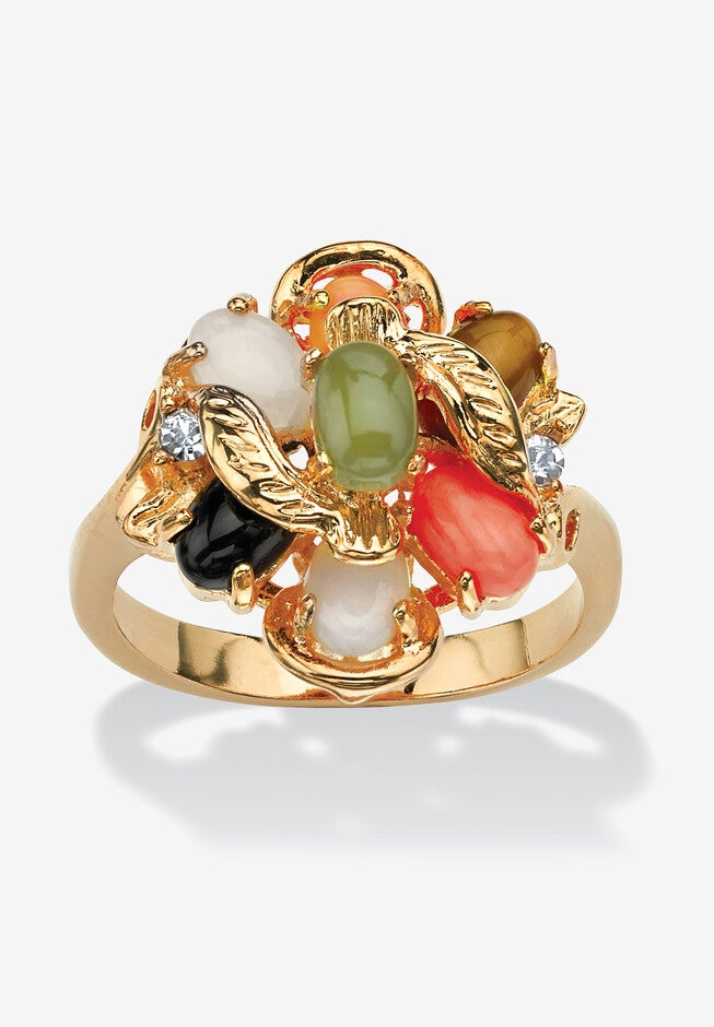 Coral, Opal, Jade, Onyx And Tiger'S-Eye Cluster Ring In Gold-Plated, GOLD, hi-res image number 0
